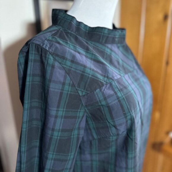 J. CREW Navy Green Blackwatch Tartan Plaid Crystal Buttons Blouse Shirt – 0 - Picture 6 of 11